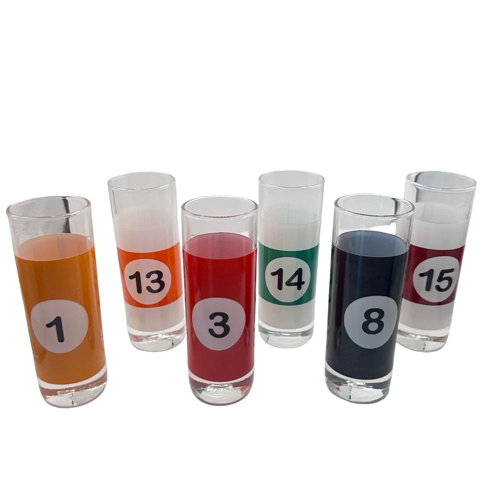 17 PC Luminarc Vintage Pool Parlor Shot Glass Set with Rack Barware Billiards